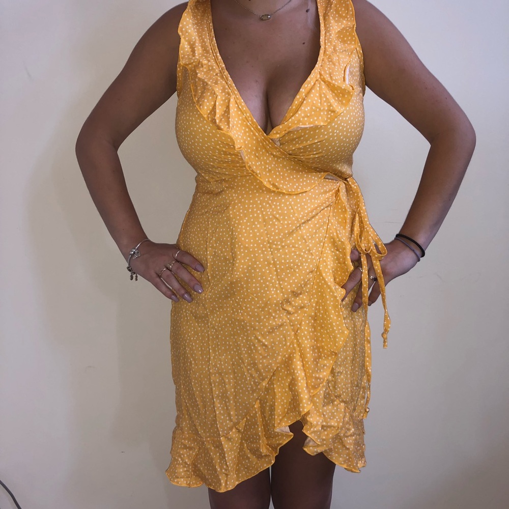 Orange/Yellow Dress with White Polkadots - XS